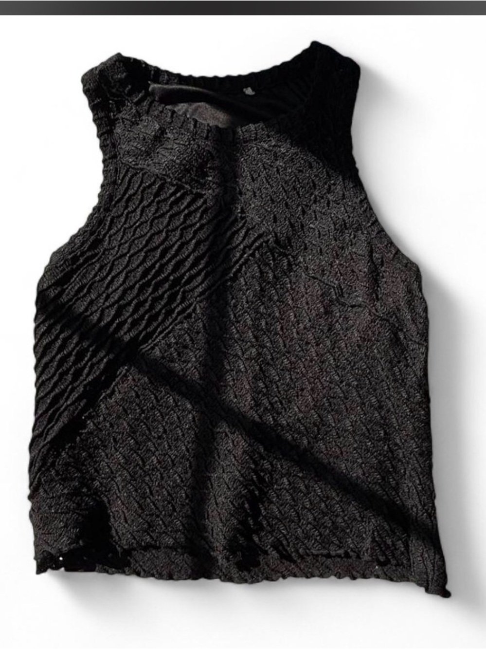 Vintage Black Textured Crop Tank Top